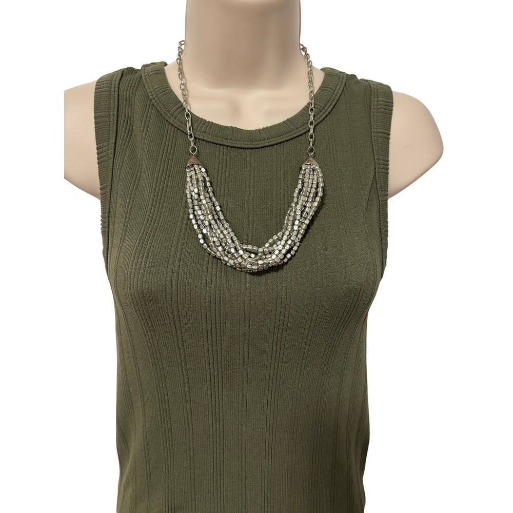 Women's Silver Tone Multi Strand Stacked Beaded Necklace Statement BOHO Festival